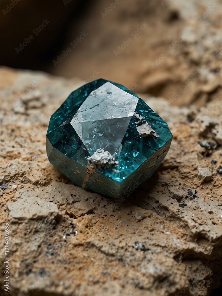 Poster macro shot of a gemstone embedded in raw stone.