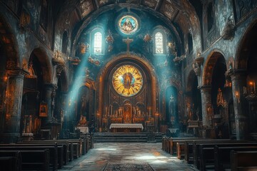 a relics pilgrimage site representing christianity adorned with symbols of faith and spirituality evoking a sense of reverence and historical significance