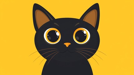 Cute cartoon black cat with big eyes and a friendly expression.
