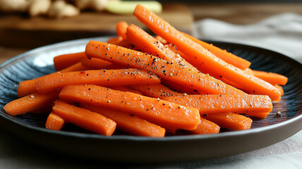 Close up of marinated carrot sticks with spices