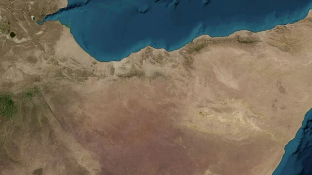 Zoom from Earth to Somaliland. (No Border) World map animation with highlighted borders of countries. Images from NASA