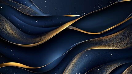 Abstract waves with gold accents on a dark background, ideal for elegant designs.
