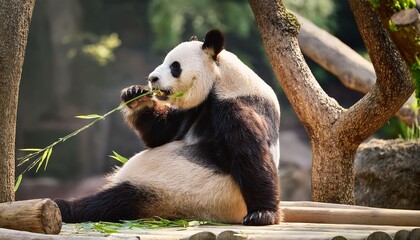 Obraz premium giant panda eating bamboo