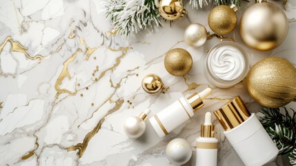 Luxurious Cyber Monday Beauty Banner with High End Skincare and Makeup on Marble Background