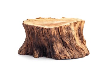 Weathered wooden tree stump on white background