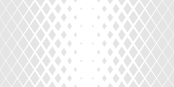 Vector geometric seamless pattern with crystals, rhombuses, diamond shapes. Halftone gradient transition effect. Trending minimal background. Abstract gray and white texture. Repeated modern design