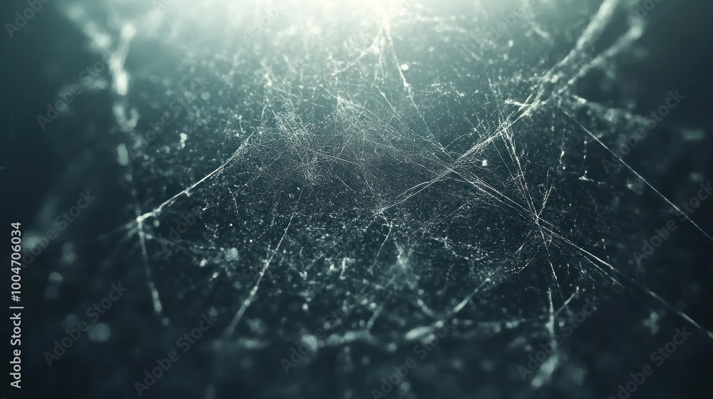 Poster delicate patterns of a web catch soft light, creating a mesmerizing and atmospheric effect in darkne