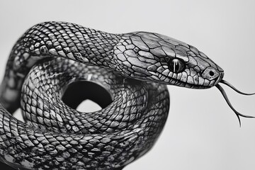 Naklejka premium Coiled black and white snake