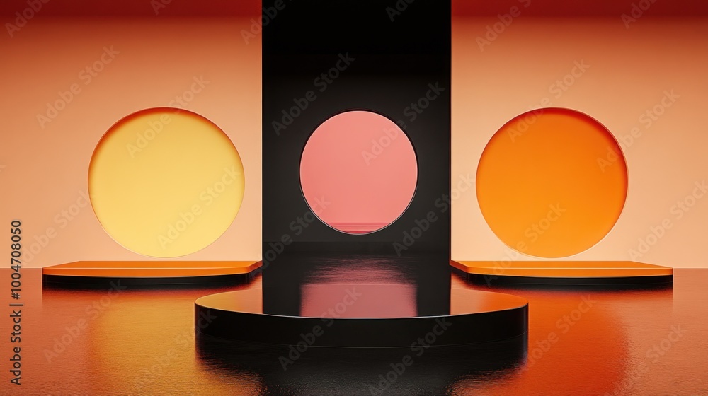 Aufkleber this visually striking setup features three bold circles in yellow, orange, and pink, complemented b