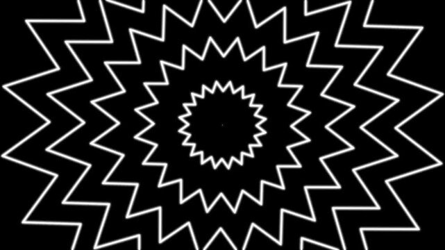 Monochromatic HD animation of concentric white circles pattern getting bigger on black background. Seamless loop.