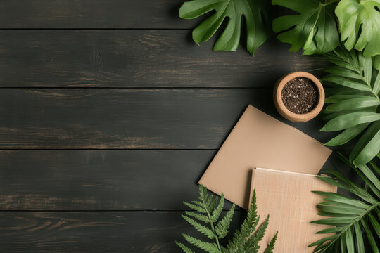 Minimalist Workspace with Greenery and Natural Elements