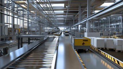 Fototapeta premium A factory with automated packaging lines for consumer goods. 