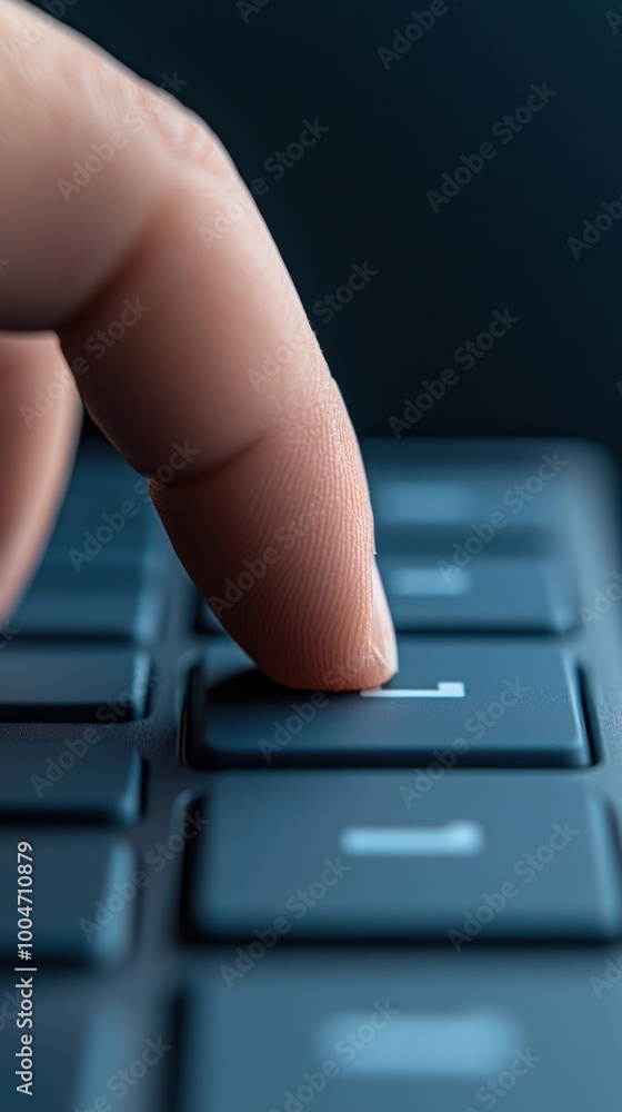 Poster close-up of a finger pressing a keyboard key on a modern computer.