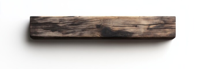 A minimalist 3D wooden plaque with a smooth surface, displaying a rustic finish, isolated on a white background to emphasize its simple design