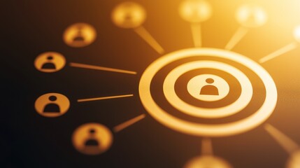 Circular network of people icons connected by lines in a glowing background.