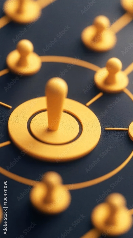 Poster conceptual image showing network connections with yellow pegs on a dark surface.