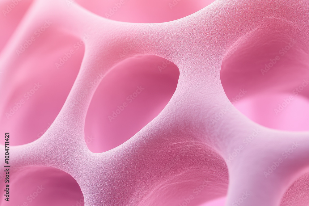 Poster microscopic view of pink biological cell structure displaying an intricate network