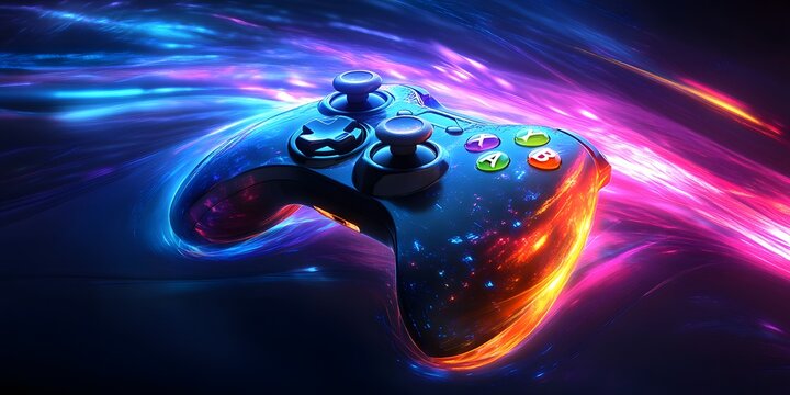 Vibrant gaming controller in motion