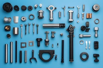Obraz premium Assortment of mechanical parts and tools