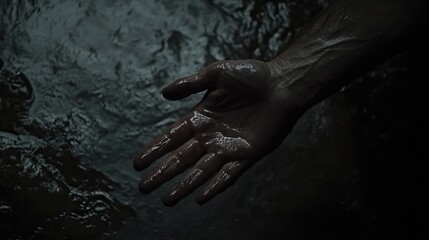 A hand emerges from the shadows, palm outstretched in a plea for silence. The stark gesture is both a warning and a reminder of the violence that lurks beneath the surface