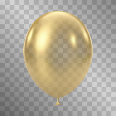 Gold transparent balloon. 3D glitter luxury realistic balloons.