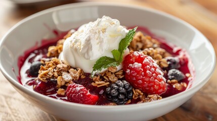Fresh Berry Dessert with Whipped Cream and Granola
