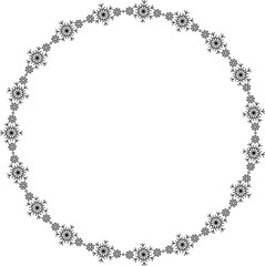 Snowflake circle frame. Winter snowflake round border.