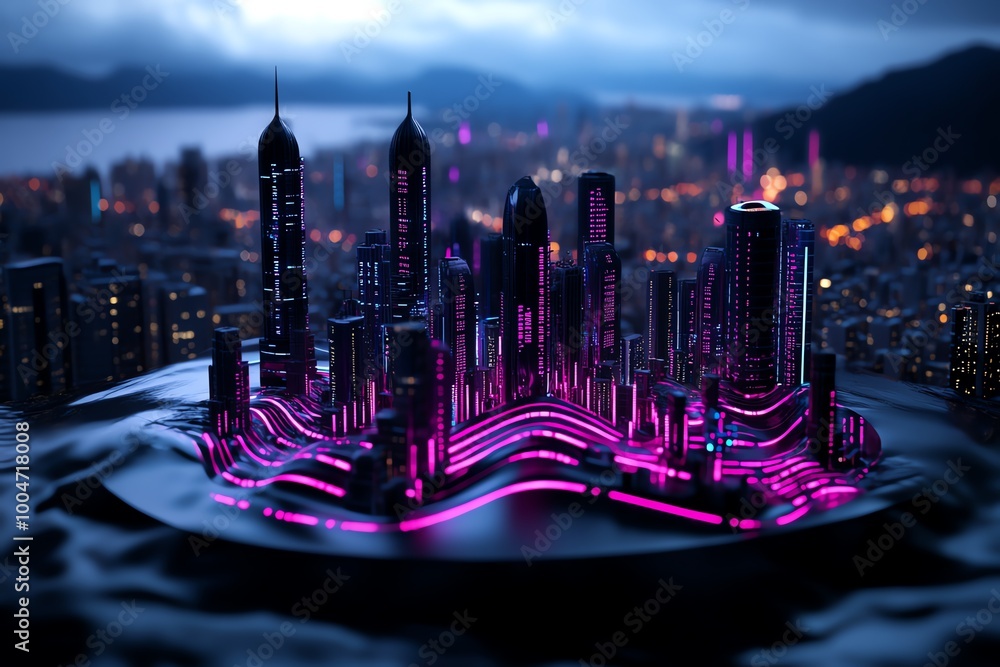 Aufkleber A futuristic cityscape with encrypted digital data streams, representing anonymous communication in a high-tech, advanced society