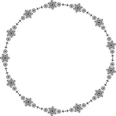 Snowflake circle frame. Winter snowflake round border.
