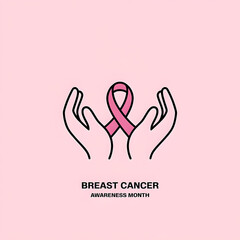 Hands holding a pink ribbon, representing breast cancer awareness