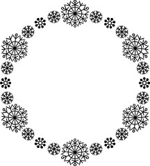 Snowflake circle frame. Winter snowflake round border.