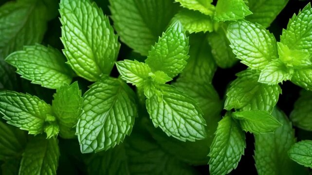 mint leaves on a green background