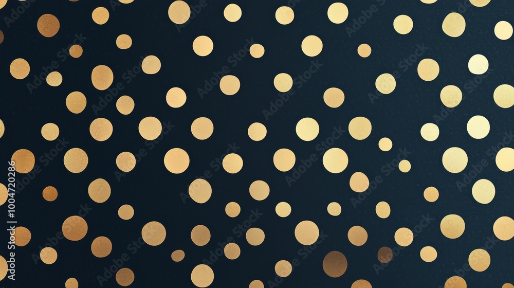 Poster a gold and black patterned background with many small gold circles. the circles are arranged in a wa