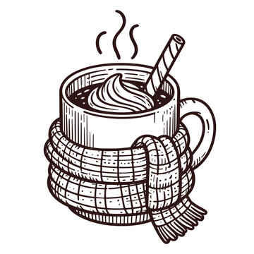 hot cocoa cup wrapped scarf clip art preview