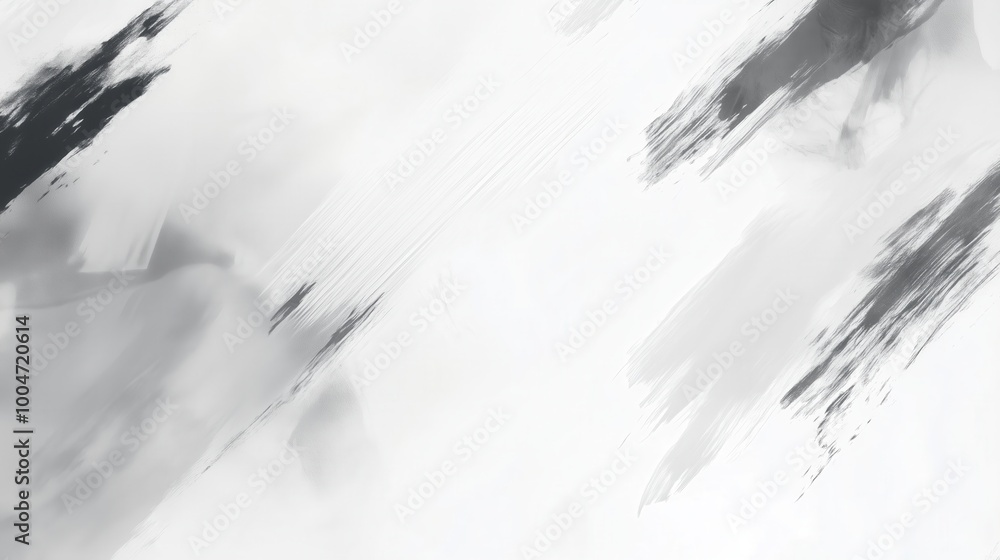 Poster a white background with black and grey brush strokes. the brush strokes are in different directions 