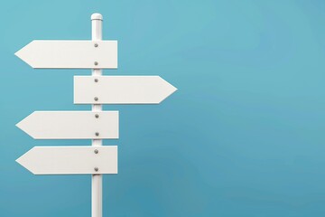 A white sign with four arrows pointing in different directions