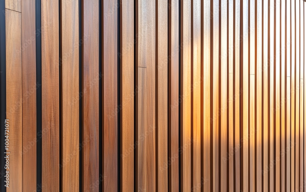 Poster wooden wall featuring a grid of slatted timber panels with vertical textured lines showcasing a clea