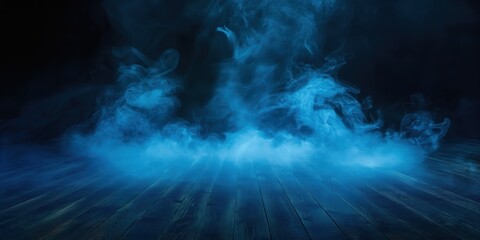 Blue smokey background with a dark blue sky. The sky is filled with smoke and the background is dark