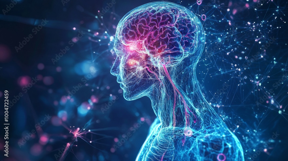 Leinwandbilder a digital rendering of a human head and torso in profile, with an emphasized brain. the rendering is