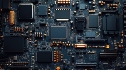 Flat Lay of Computer Electronics Parts: Aerial View of Components for Modern Technology and Innovation