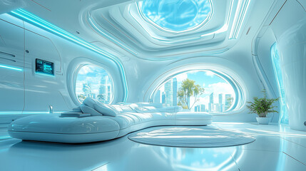 Obraz premium Sci fi futuristic white interior