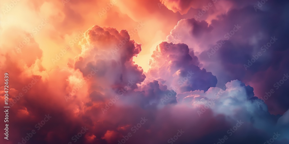 Poster the sky is filled with clouds of different colors, creating a beautiful and serene atmosphere. the c
