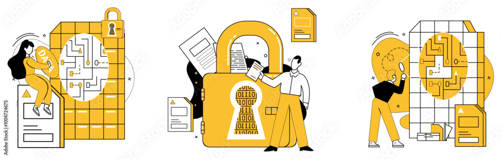 Poster work with data vector illustration. statistics become vibrant storytellers in hands adept data analy