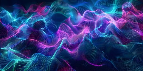 Obraz premium Pixelated Waves Digital Glitch Background with Distorted Neon Electric Pink and Blue Colors for Futuristic Abstract Design