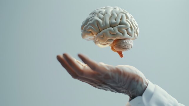 A doctor is holding a brain model in his hand