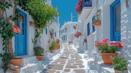 Picturesque Oia, Santorini with Iconic White and Blue Domes, Aegean Sea View – Scenic Summer Day Photo of Cycladic Architecture, Cozy Cafes, and Mediterranean Charm