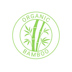 Organic bamboo circle sticker or label. Bamboo product badge. Vector flat round icon isolated on white background.