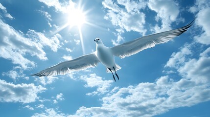 Fototapeta premium Wandering Albatross Bird Flying in Nature under Blue Sky, Photo Realistic, Wallpaper, Cover and Screen for Smartphone, PC, Laptop, 9:16 and 16:9 Format