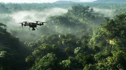 Fototapeta premium A drone mapping a remote jungle with 3D imaging. 