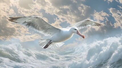 Wandering Albatross Bird Flying in Nature under Blue Sky, Photo Realistic, Wallpaper, Cover and Screen for Smartphone, PC, Laptop, 9:16 and 16:9 Format